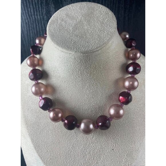 Vintage Pearly & Red Brown Bead Necklace Retro MCM - Picture 5 of 5